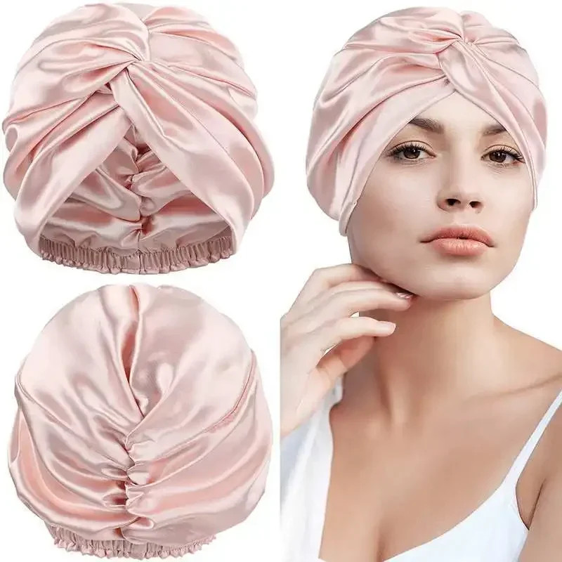 Mulberry 100 Silk Turban Bonnets for Women Twisted Sleeping Night Cap 19