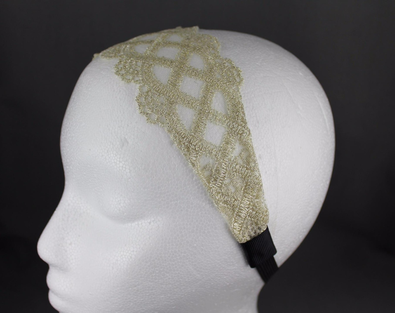 Cream Gold 2.5″ wide stretch Lace headband hair band accessory