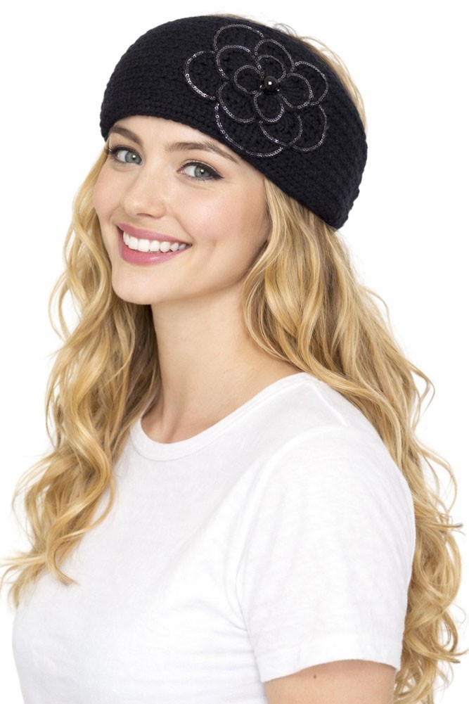 C.C Women’s Flower Pendant Winter Cable Knit Headband Headwrap Earmuff