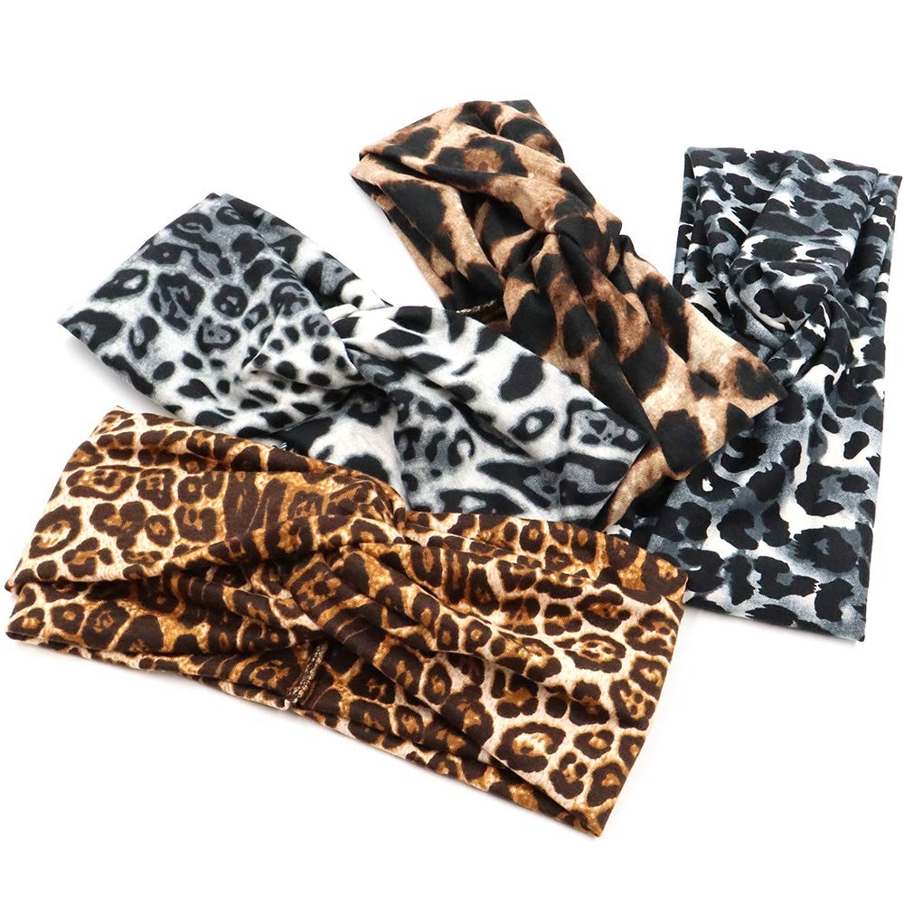 Leopard Knot Headbands, 4 Pieces Wide Headbands for Women, Fashion Hair Acces…