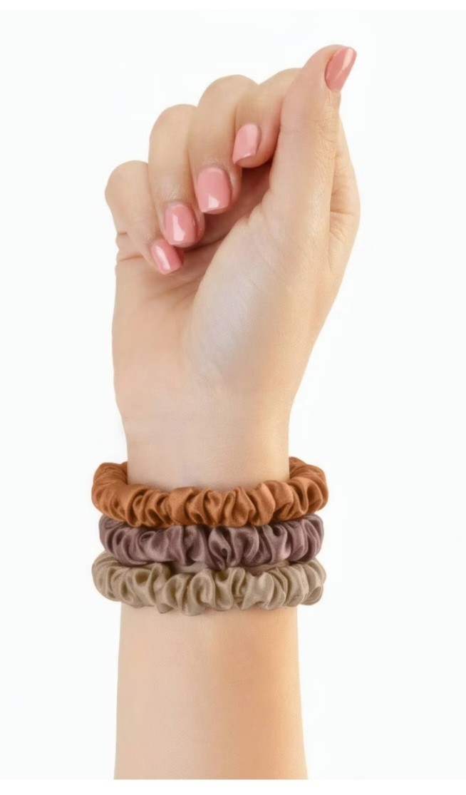 Blissy 100% Mulberry Silk Hair Scrunchies 6 Pack – Taupe, Cinnamon & Brown New