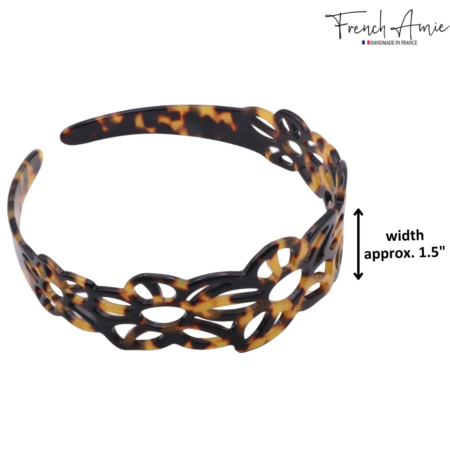 French Amie Flower Wide 1 1/2″ Celluloid Handmade Flexible Headbands