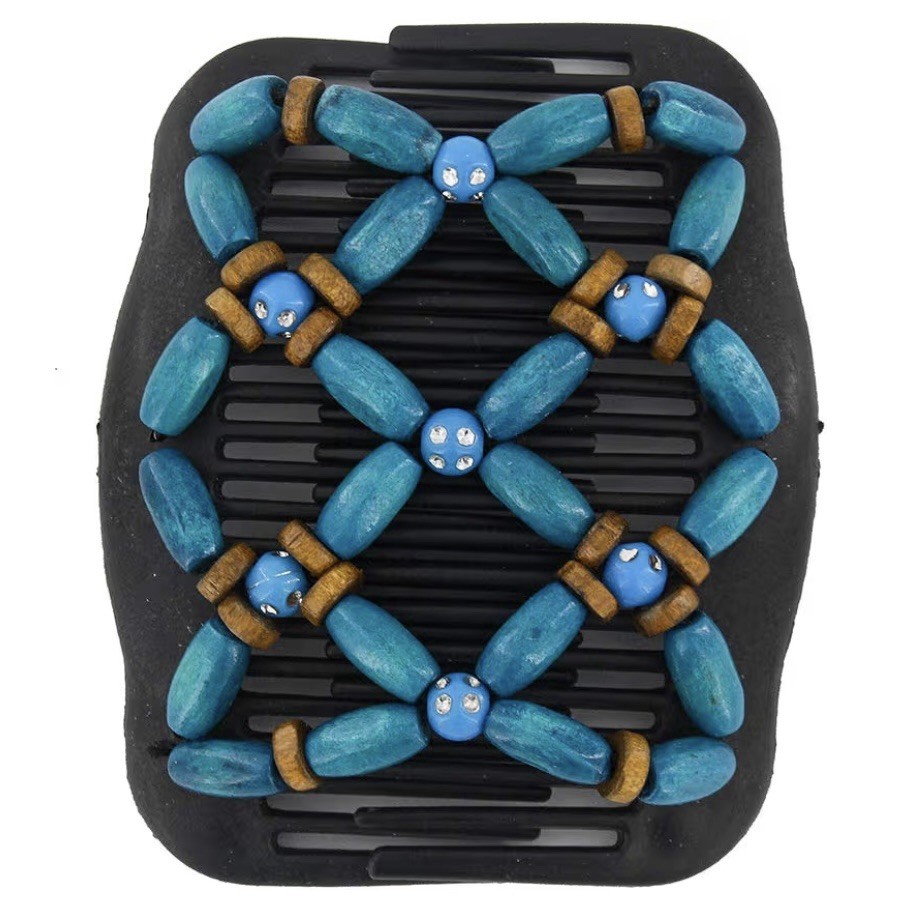 Magic Hair Side Combs For Women Wood Beaded Stretch Double Clips Bun Maker Hair