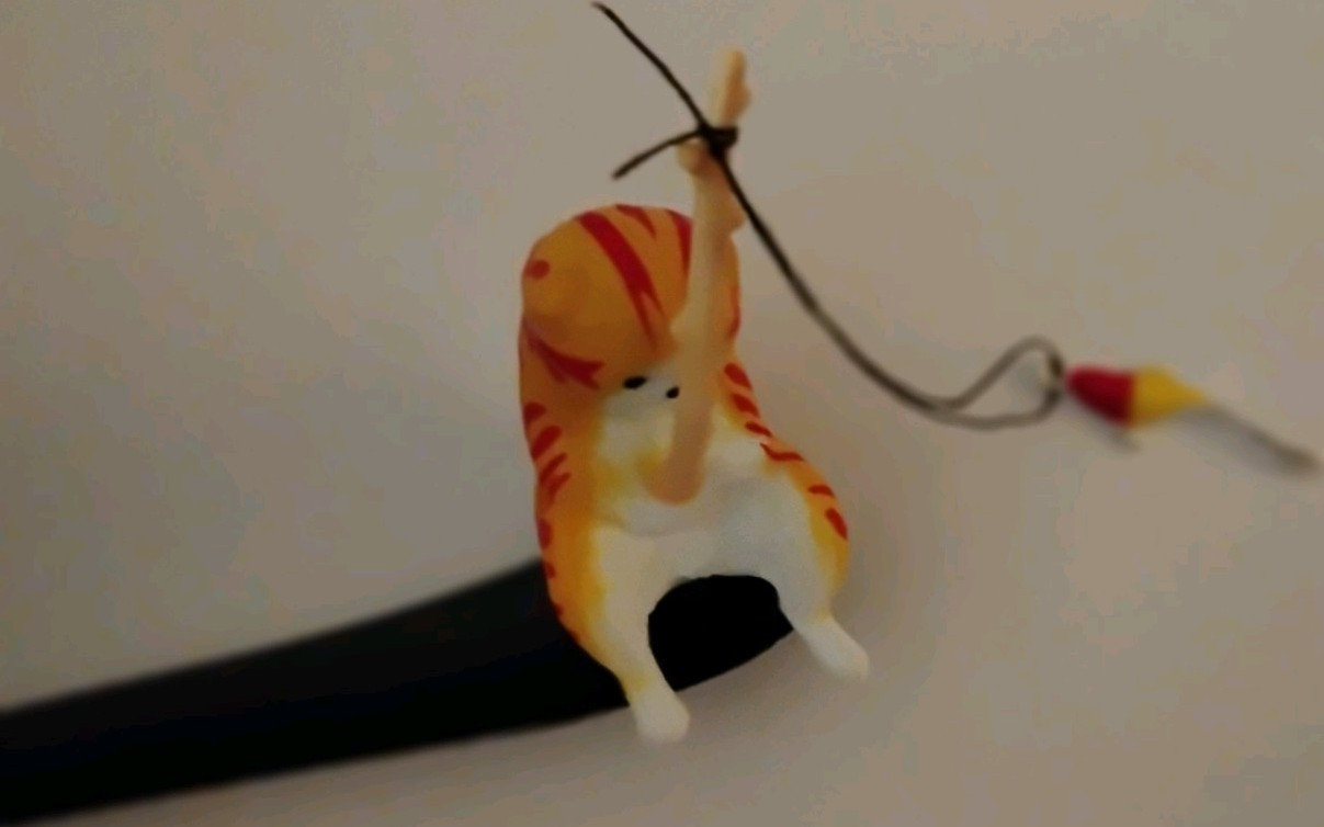 Fishing Cat Hair Stick 2 piece Set. Orange Gray Black Kitties