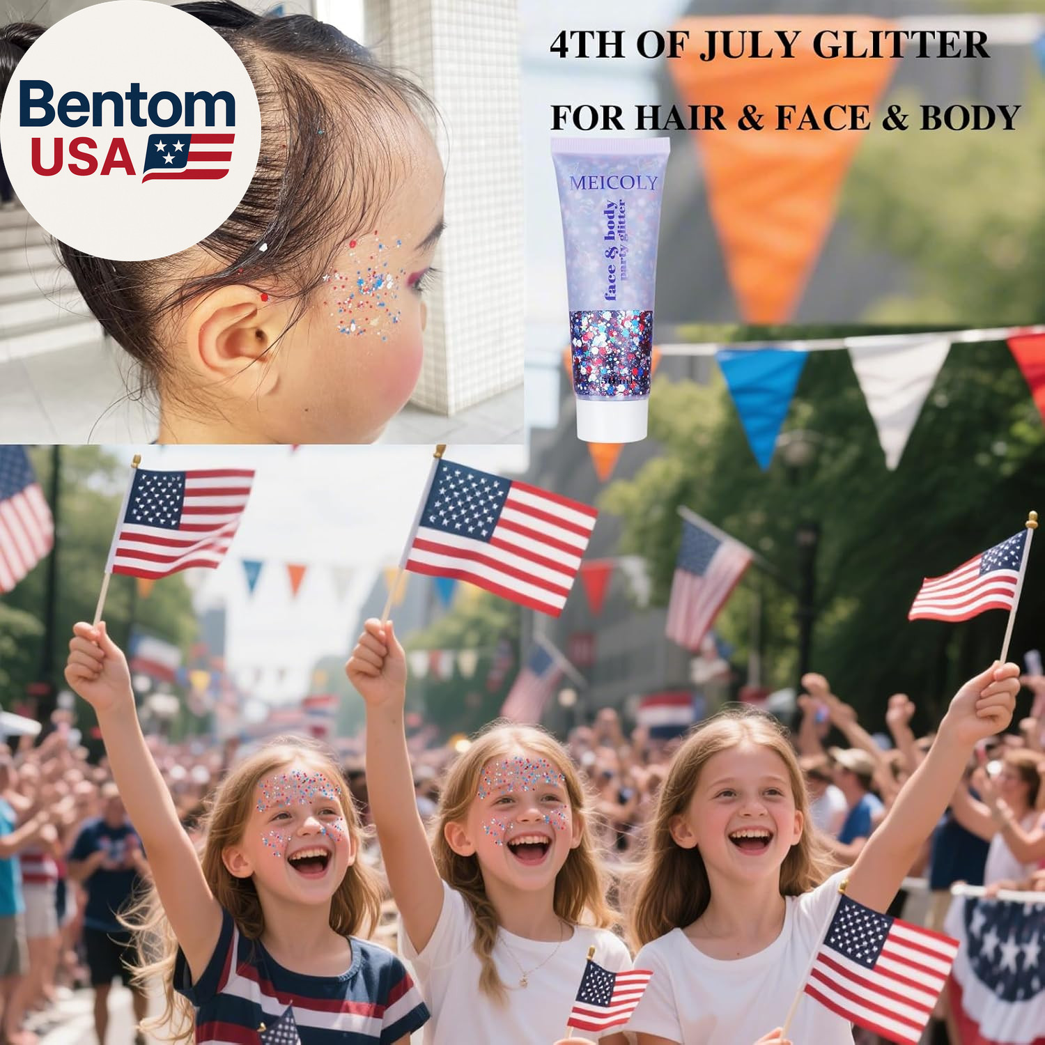 Red White and Blue Body Glitter,4Th of July Patriotic Accessories Hair Glitter f