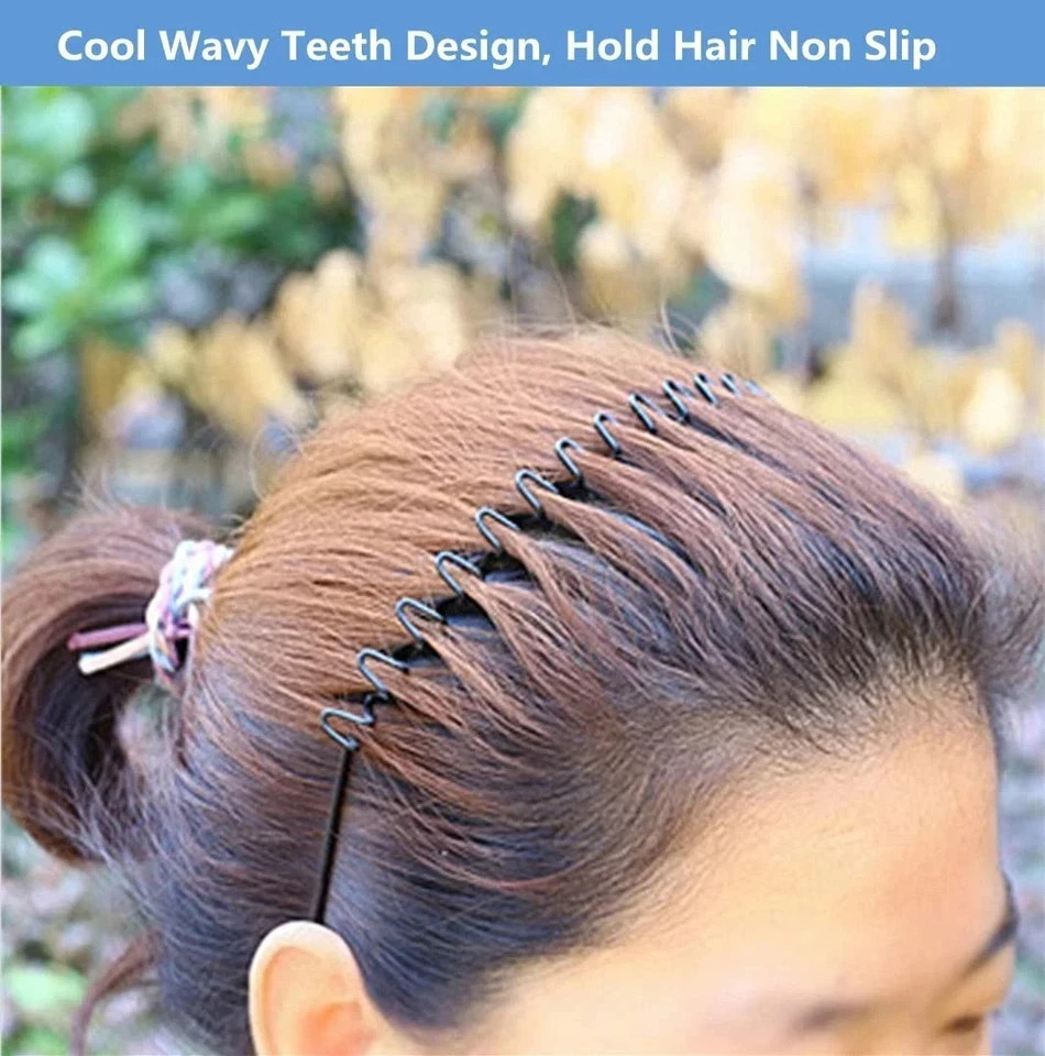 bodbop Metal Hair Band for Men Headband Women Bands Unisex Black Wavy Spring