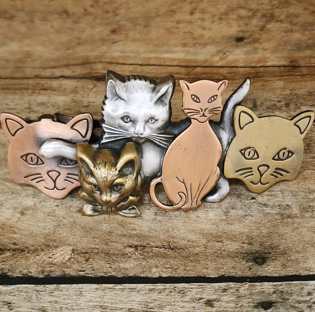 Y2K Cat French Clip Barrette Mixed Metal Brass Copper Gold Tone Hair Accessory