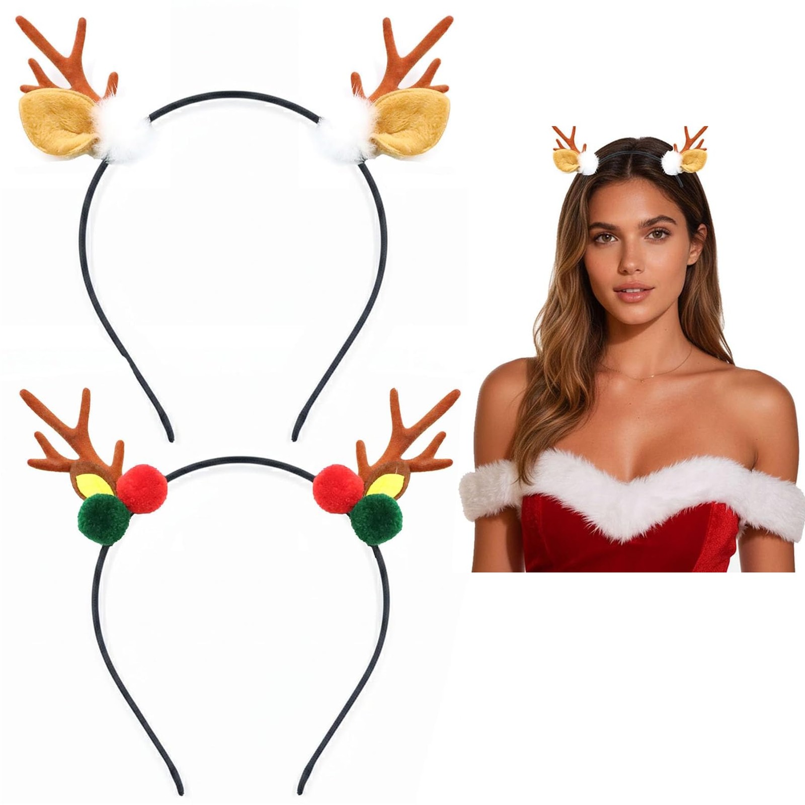 2 PCS Christmas Reindeer Antler Headbands, Hair Bow Band Headdresses Adjustab…