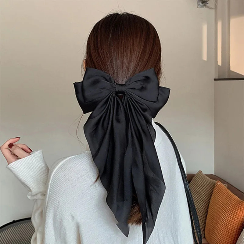 1PC Women Solid Color Hairpins Minimalist Bowknot Retro Hair Clip for Girls Silk