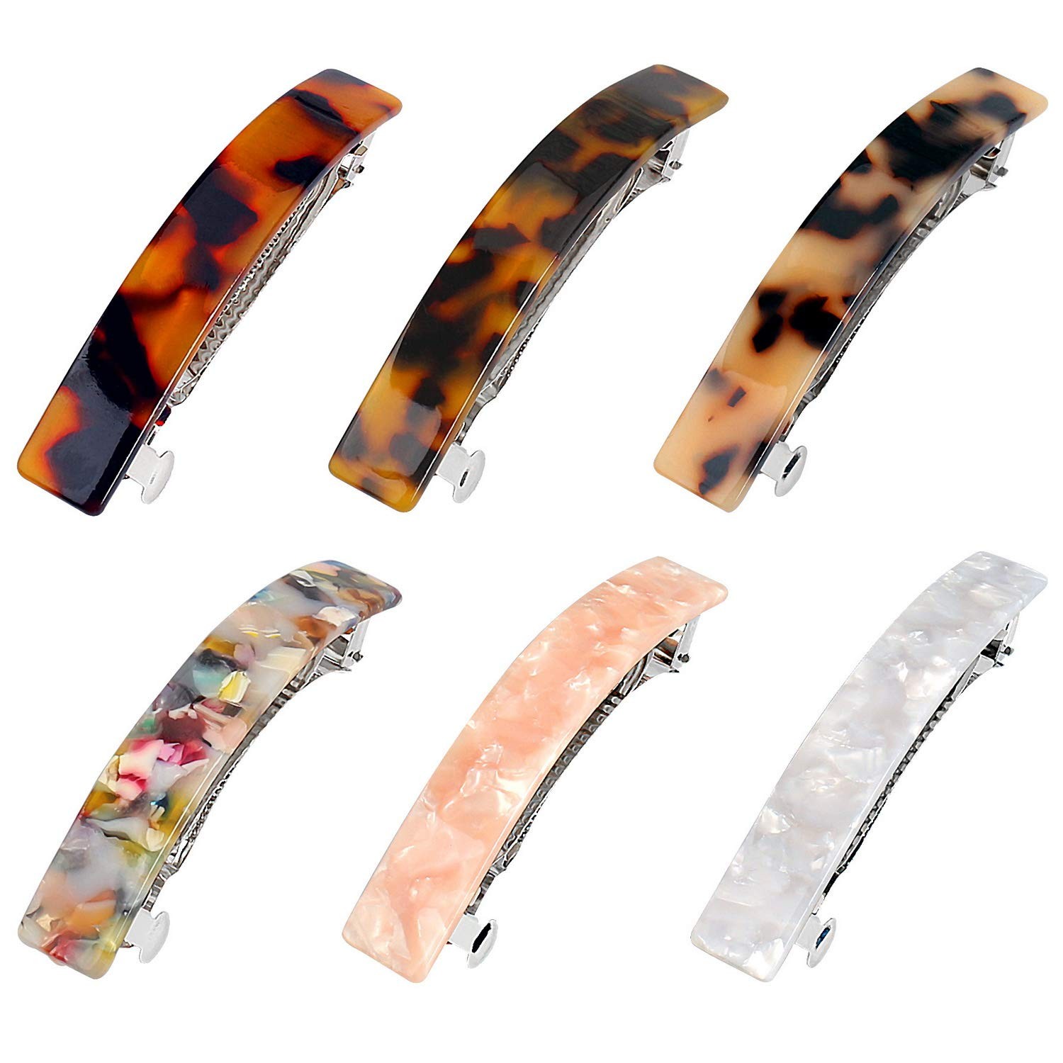 6 Pcs Tortoise Shell Hair Barrettes, Flat Clips 1 Count (Pack of 6), 2