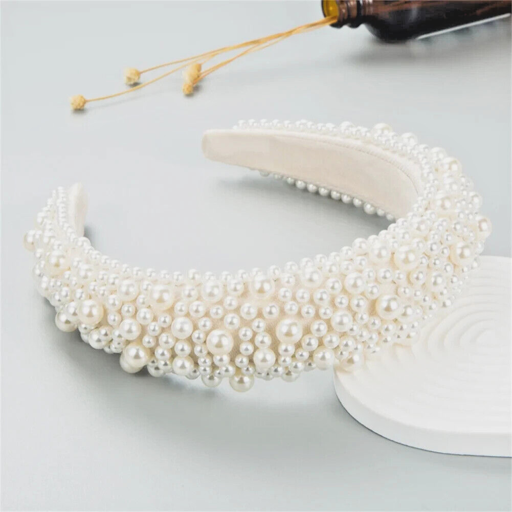 BRAND NEW LUXURY HANDMADE WHITE PEARL HEADBAND HAIR ACCESSORY, BRIDAL OR RACES