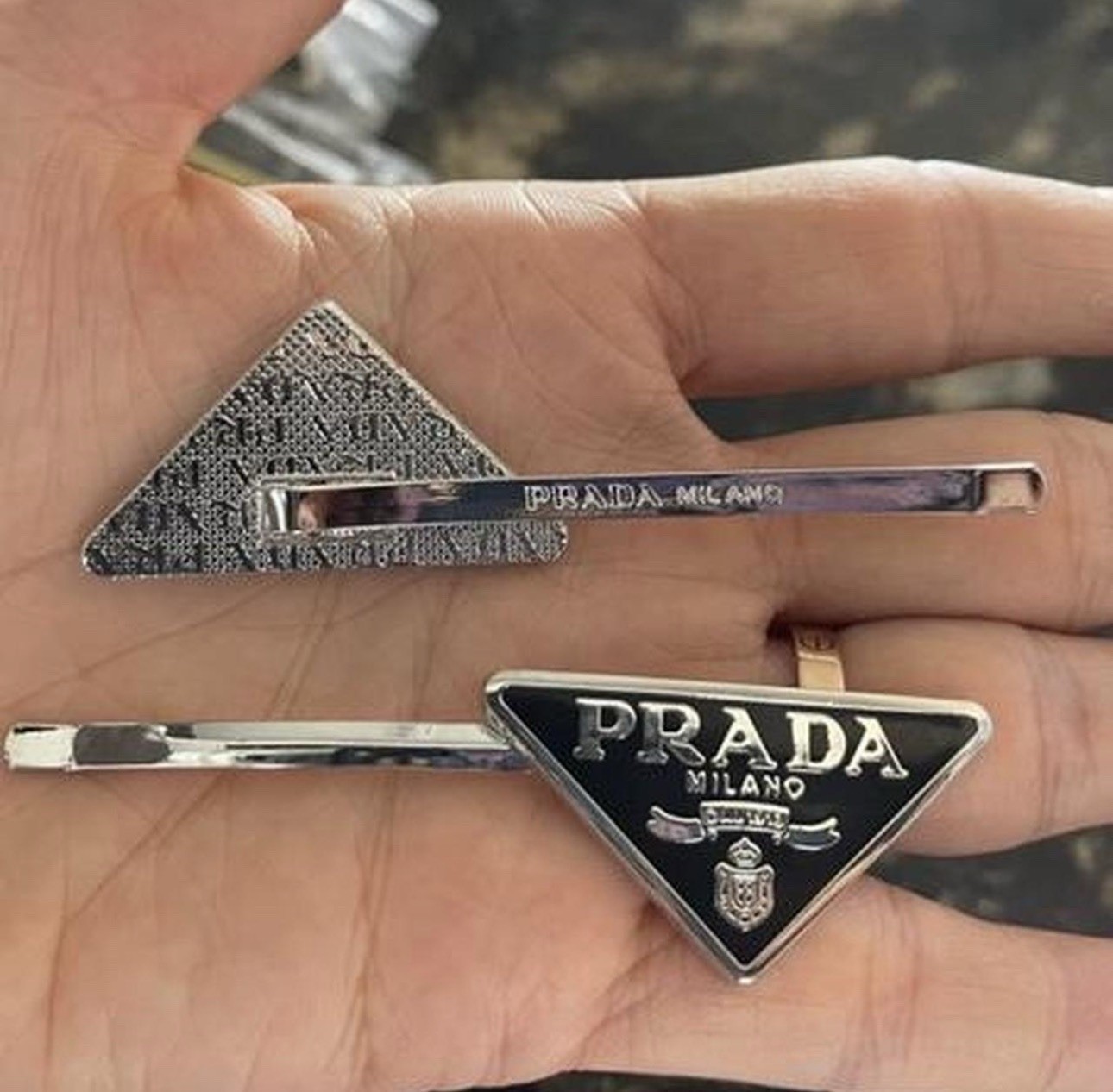 PRADA Metal Hairpin clip set Metal Black Silver Women’s 2pcz