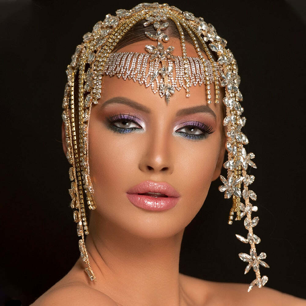 Crystal Tassel Head Chain Jewelry Halloween Women Rhinestone Flapper Cap Headpie