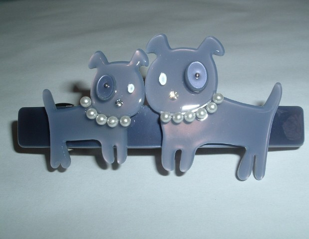 PURPLE DOGS W WHITE PEARLS HAIR BARRETTE NEW W TAG