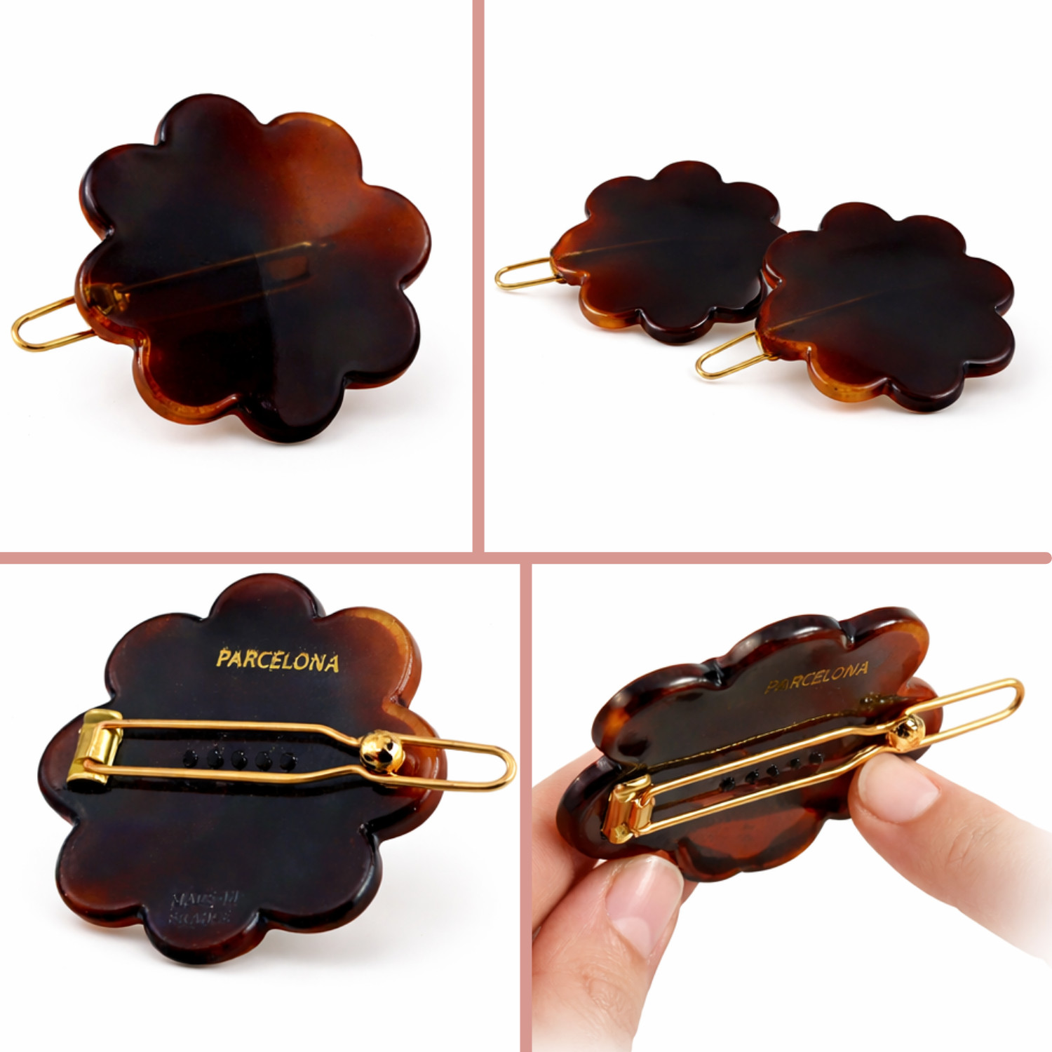 Parcelona Flower Tortoise Shell Hair Clip 1.5″ Small Tige Boule Barrette Womens