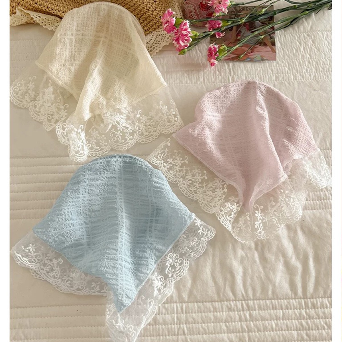 Retro Lace Bandana Headband Floral Embroidered Hair Scarf for Women