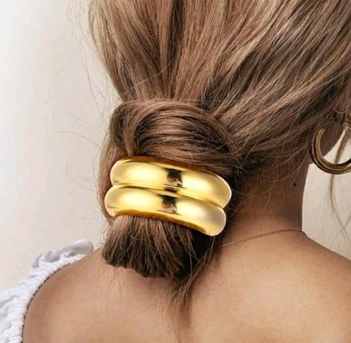 6 Pcs Metal Hair Tie for Women Geometric Gold Hair Accessories Stretchy Cuffs