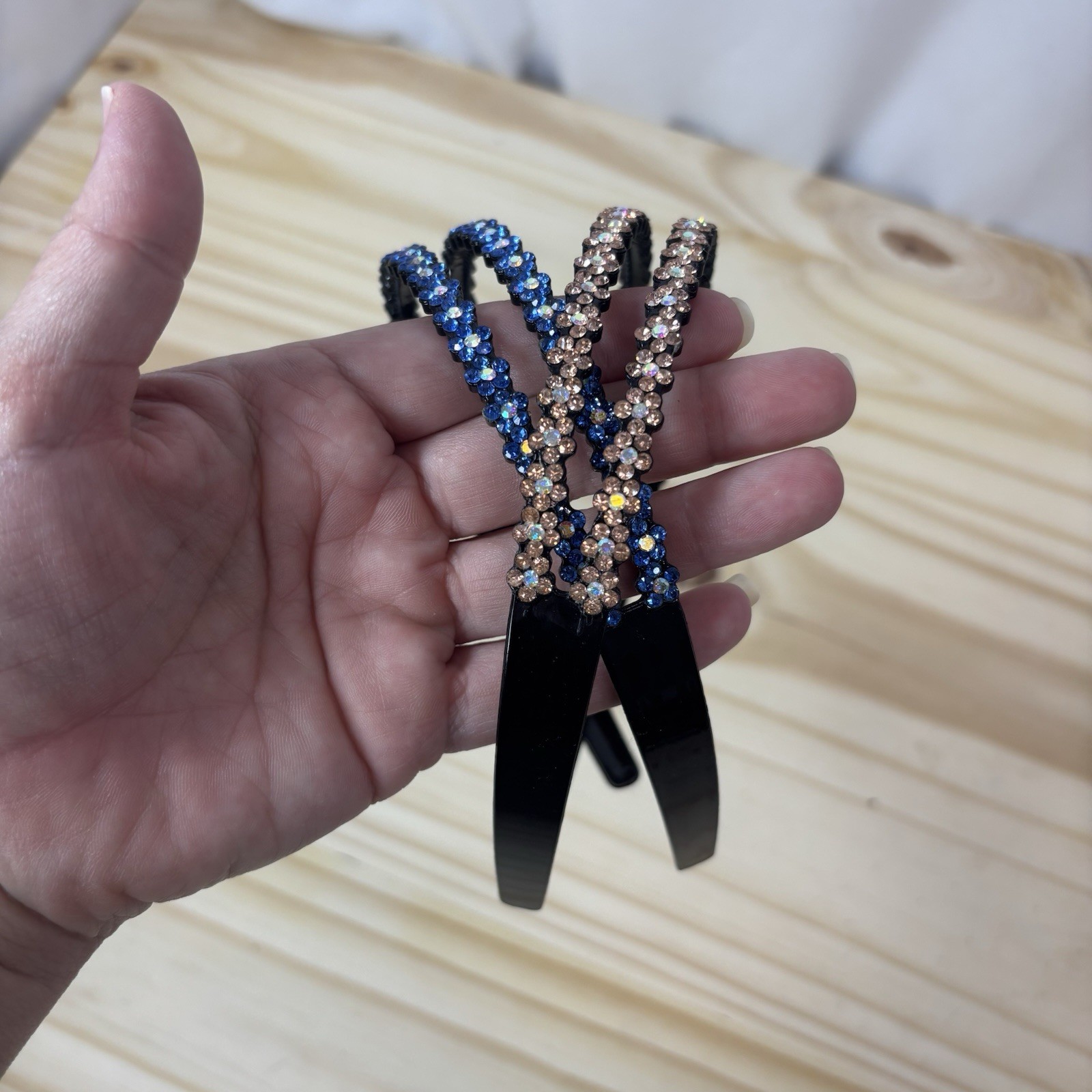 2 Pk Rhinestone Headbands Blue Gold Crystal Hair Bands Sparkly Hair Accessories