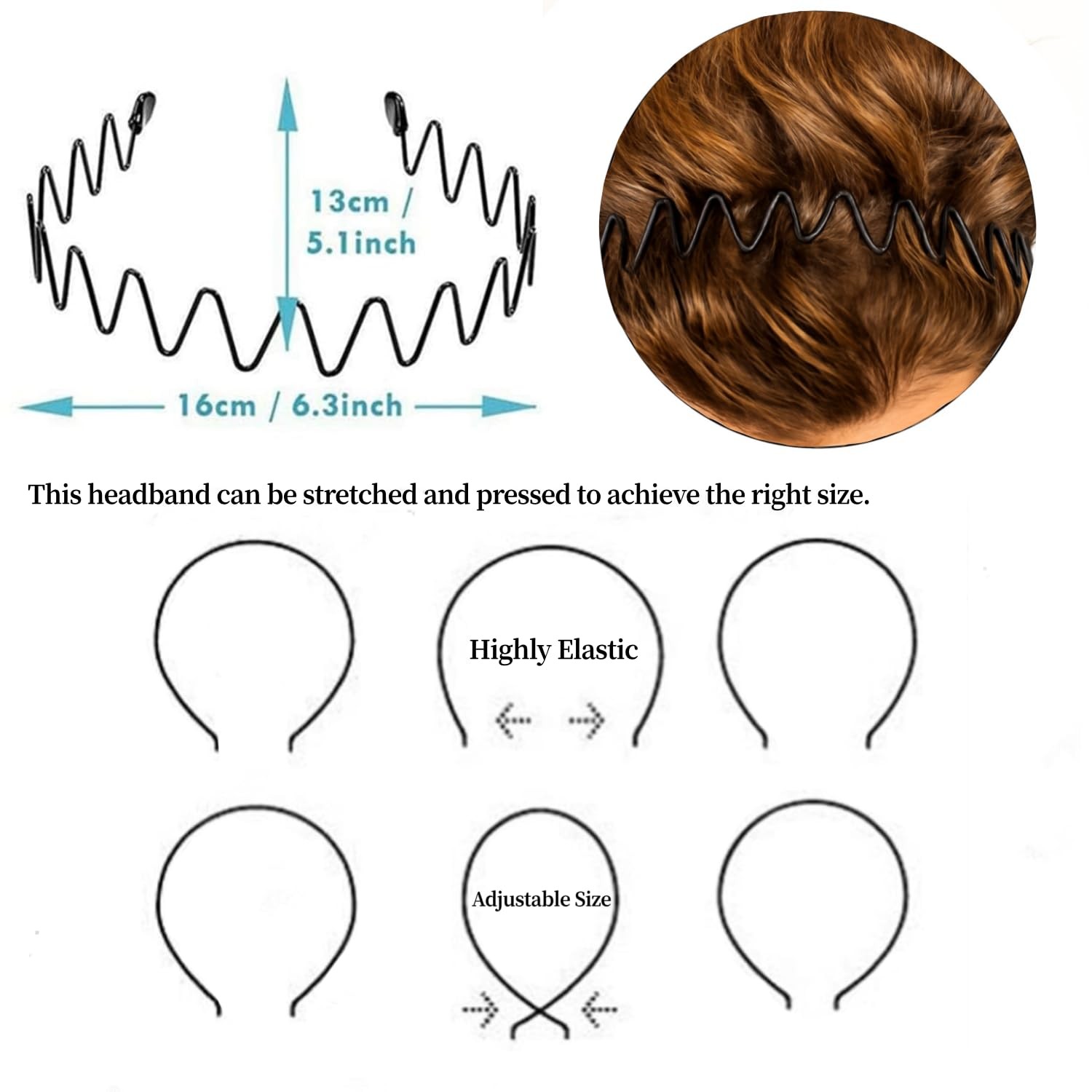3PCS Metal headbands for Men Headband Women Wavy Hair bands Spring Hair Hoop …