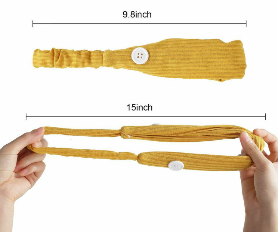 Headband Buttons Face Mask Holder Ear Saver 100% Cotton Gold US Seller Fast Ship