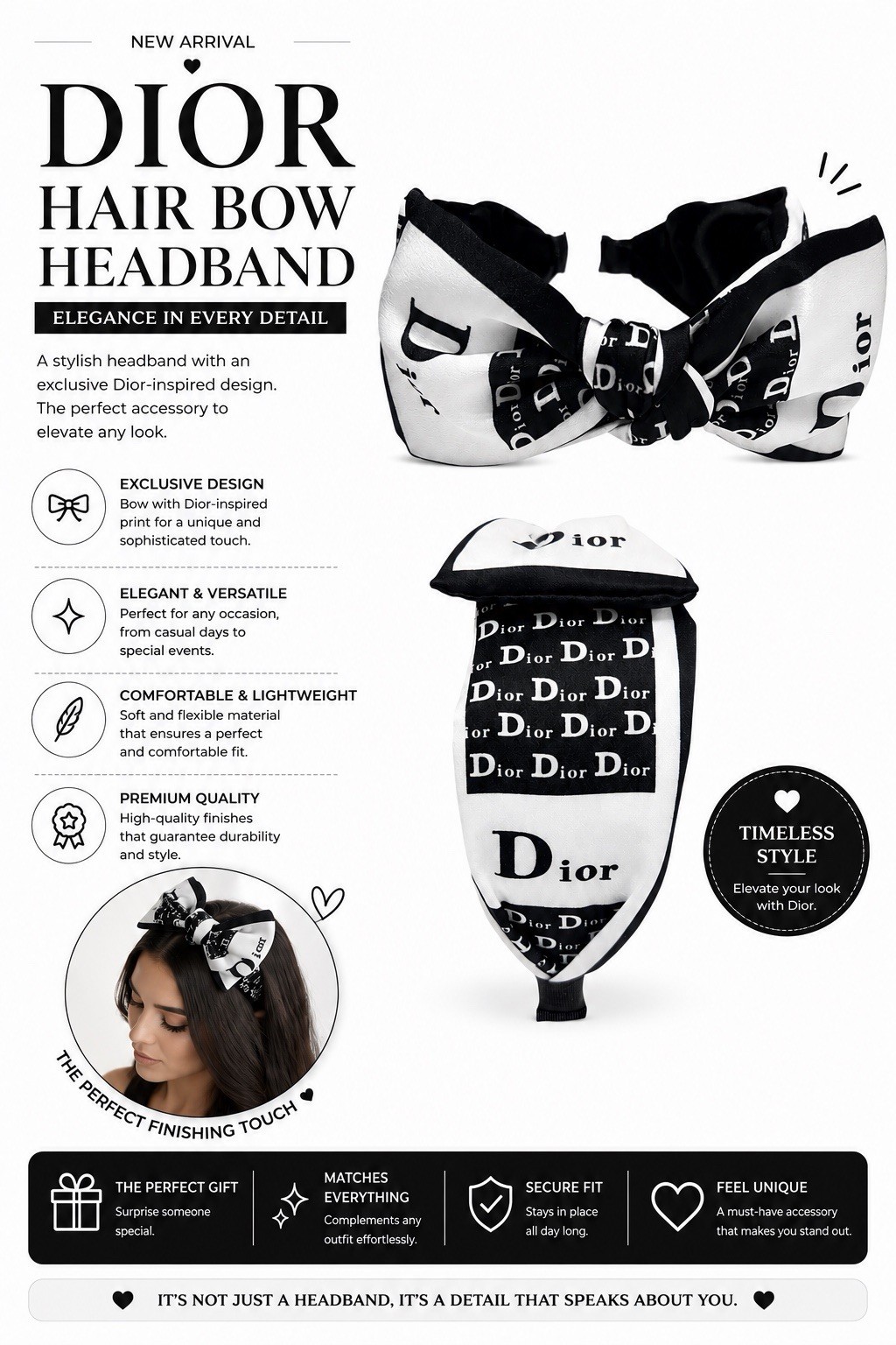 Elegant Black & White Bow Headband✨