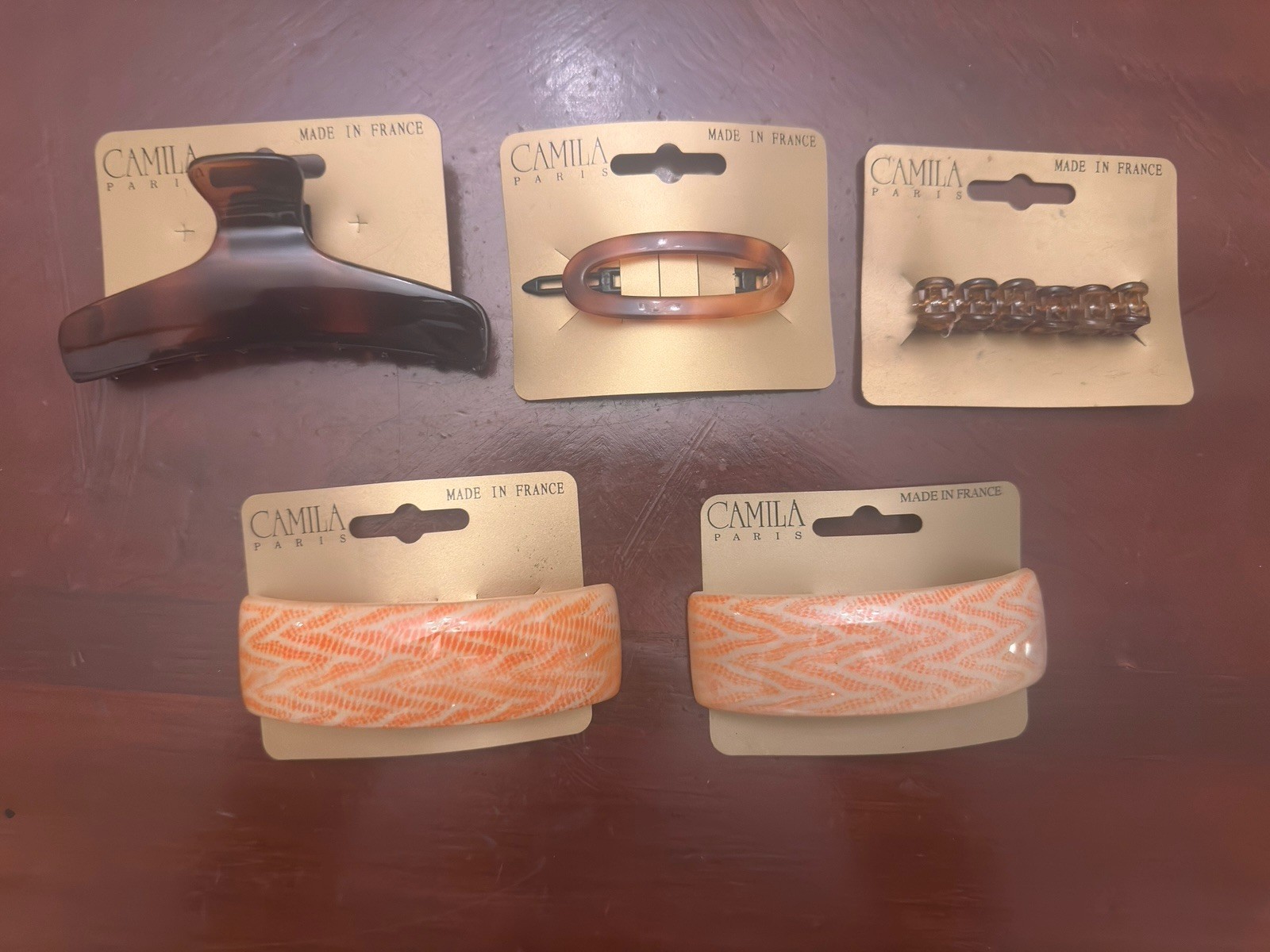 Hair Claw Clips Tortoise Shell Barrettes Orange/White Swirl Lot Of 5