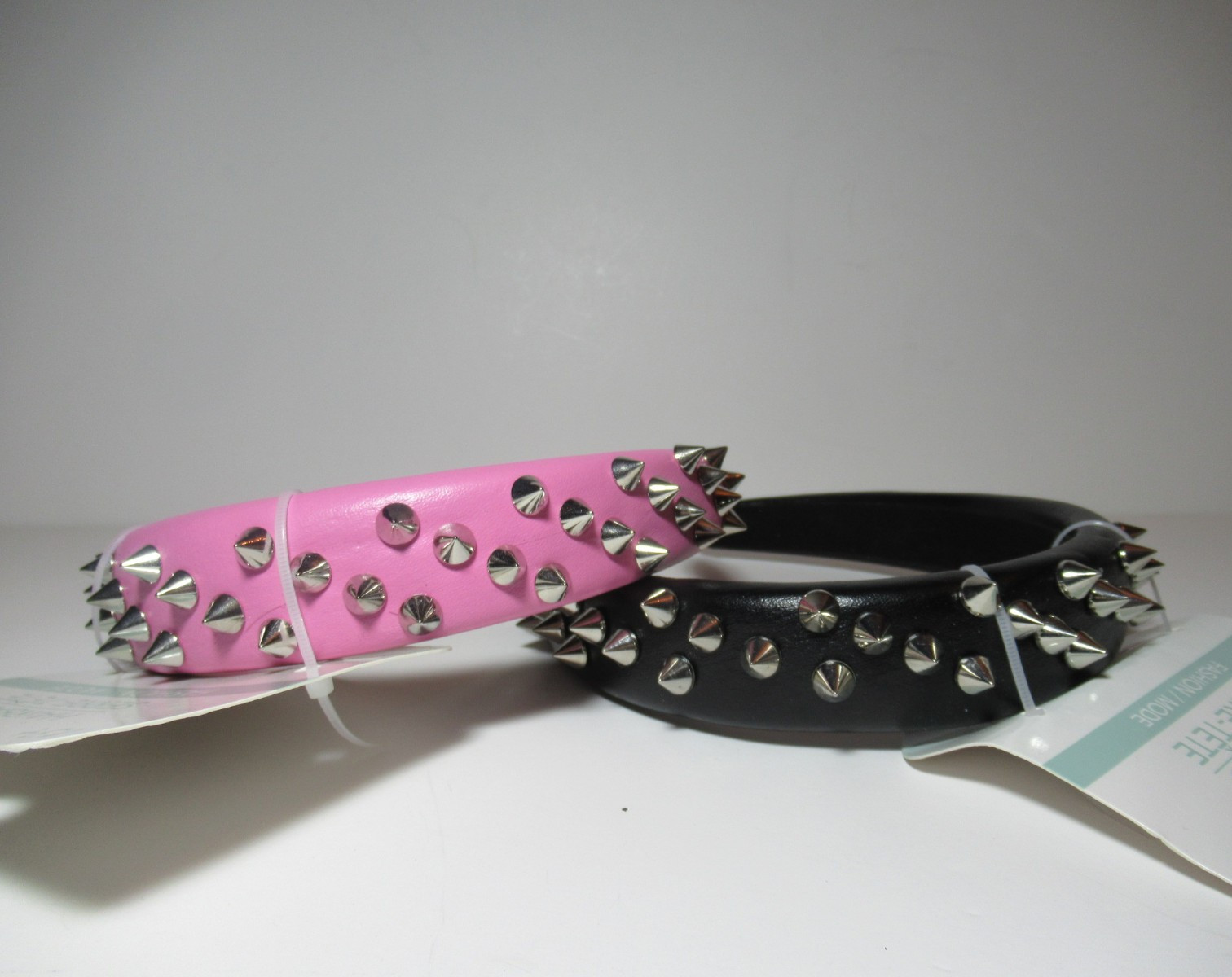 1 Black & 1 Pink Pleather Studded Spiked Headband Punk Alt Kawaii Goth Emo New