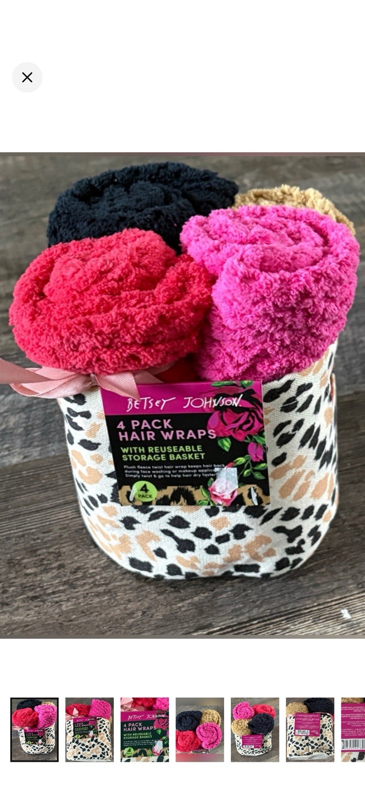 Betsey Johnson 4-Pack Reusable Hair Turban Wraps & Leopard Print Canvas Basket
