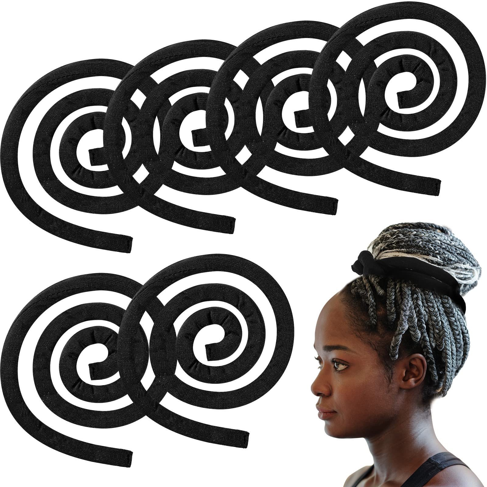 6 PCS Dreadlocks Hair Ties Iron Wire Embedded Spiral Lock Bendable Holder Black
