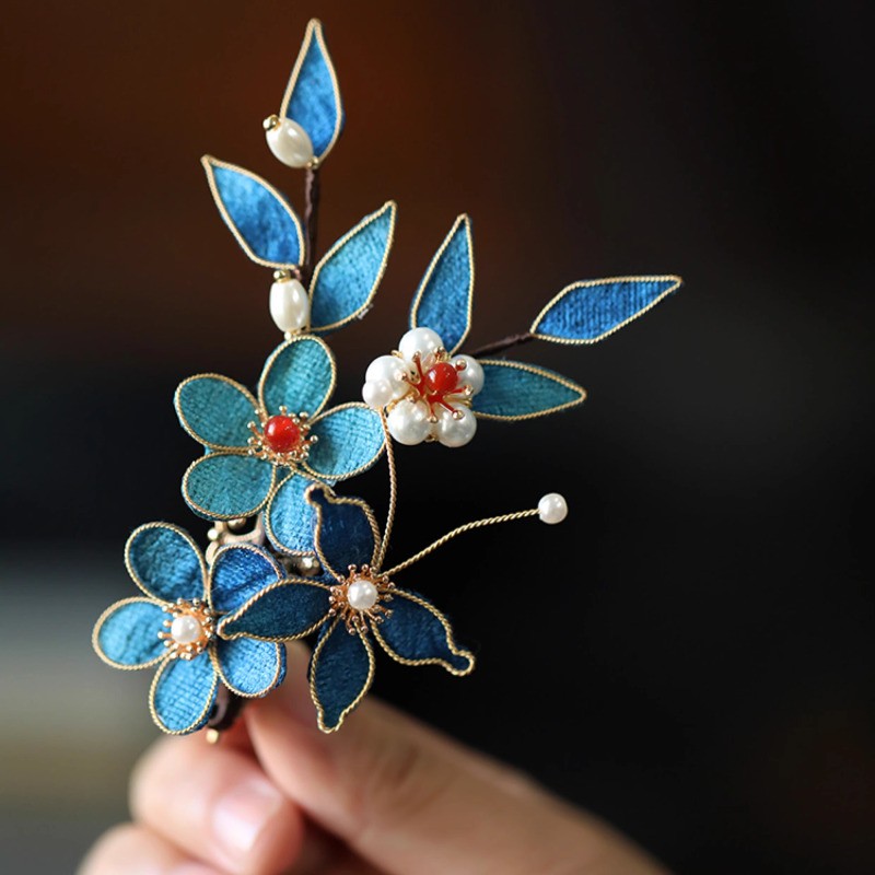 10.5cm Retro Blue Manual Hairpin Exquisitely Chinese Style Headwear Women