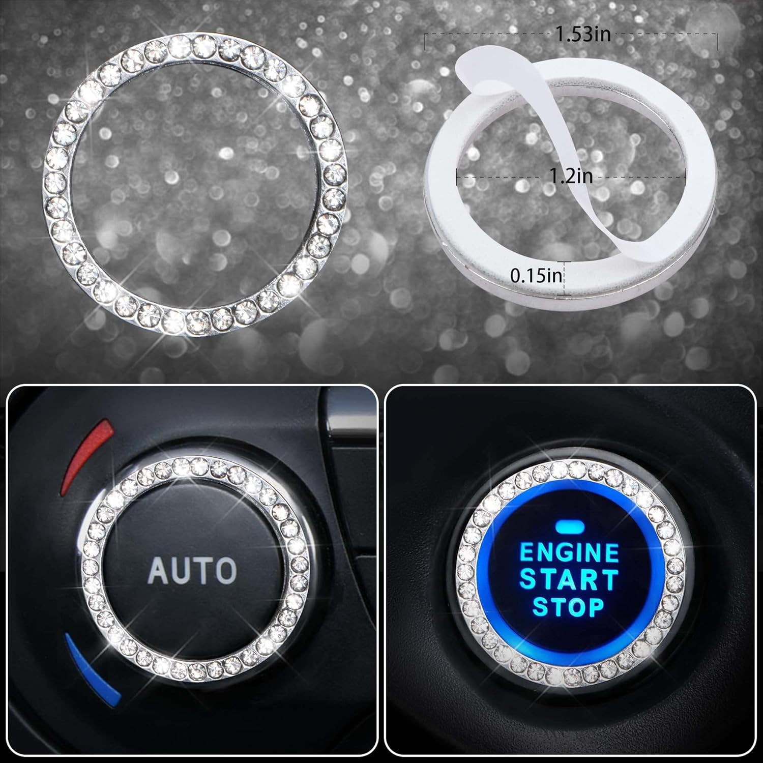 CAR PASS 11 PCS Bling Car Accessories for Women, Sparkly Rhinestone Diamond Stee