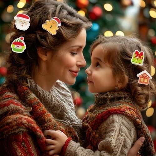 12 Pcs Christmas Claw Clips,Mini Hair Clips for Women Santa Claus Xmas Styl 10