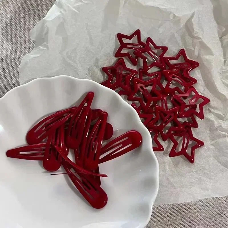 10 Pcs/Lot New Red Star Snap Clip for Girl Waterdrop Barrettes Black Hairpin