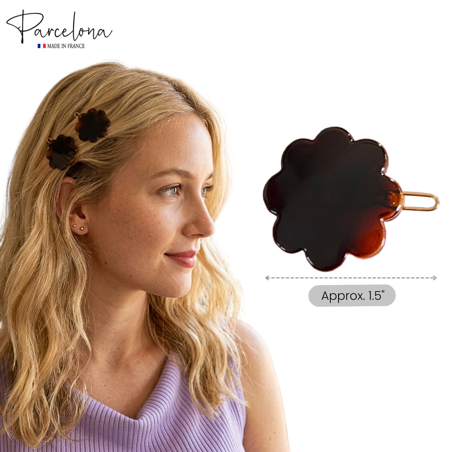 Parcelona Flower Tortoise Shell Hair Clip 1.5″ Small Tige Boule Barrette Womens
