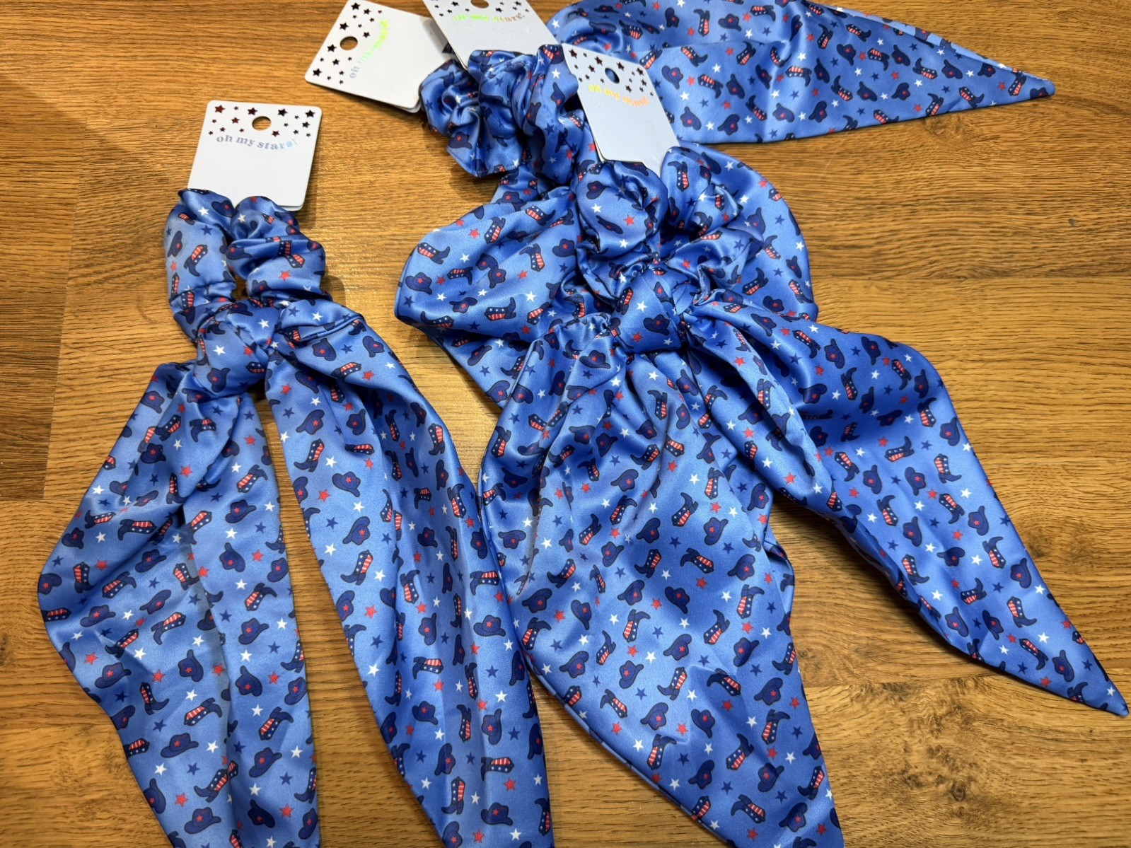 4 PACK-Oh My Stars Twister With Tails Hair Scrunchie, Cowboy Hat & Boots, NWT