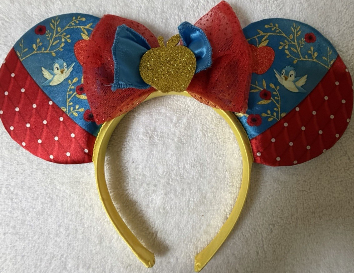 Disney Princess Snow White Mickey Mouse Ears Bow Glitter Satin Headband