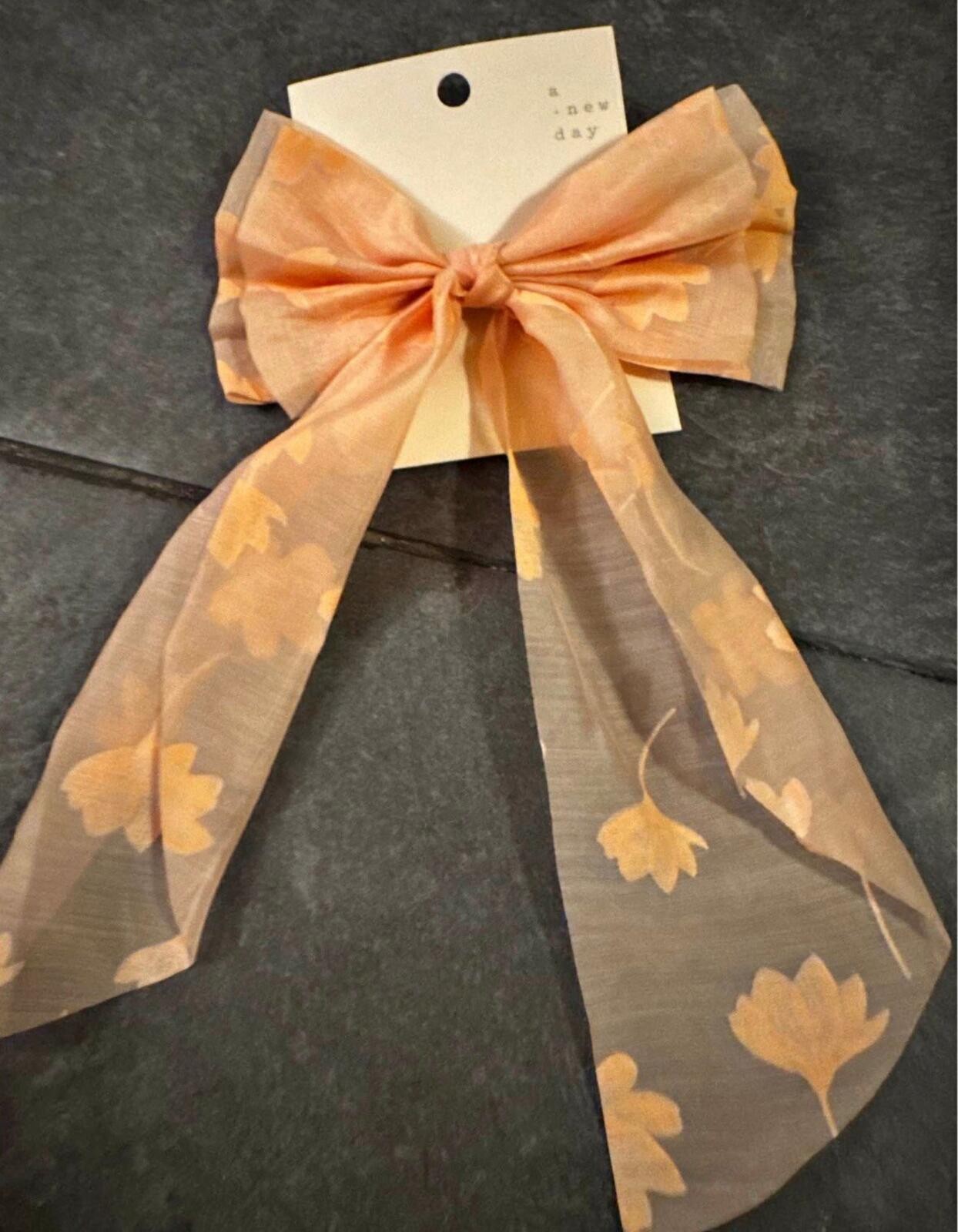 a new day sheer peach floral hair bow clip