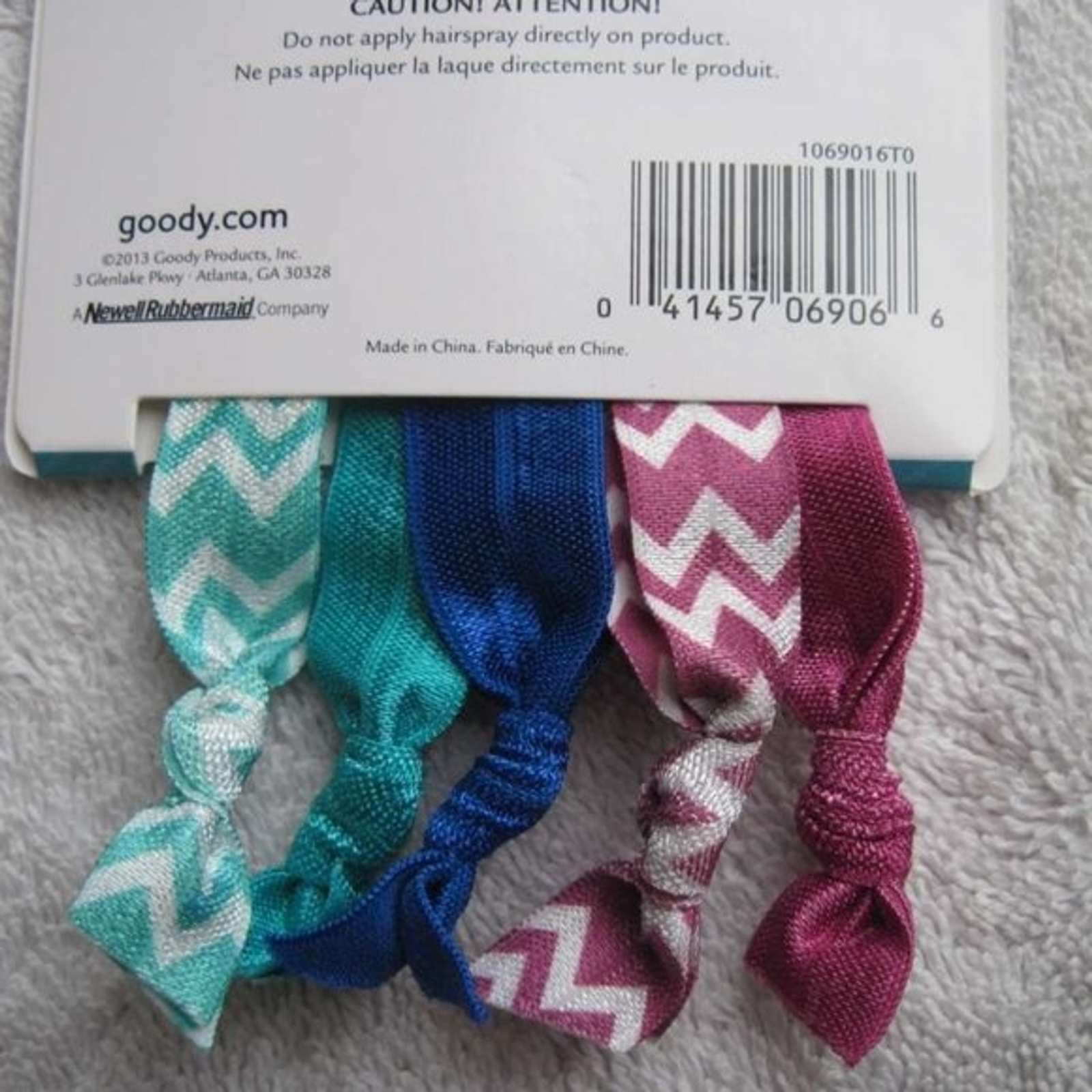 5 Goody Ribbon Elastics Ponytailer Hair Bands No Metal Green Blue Pink Chevron