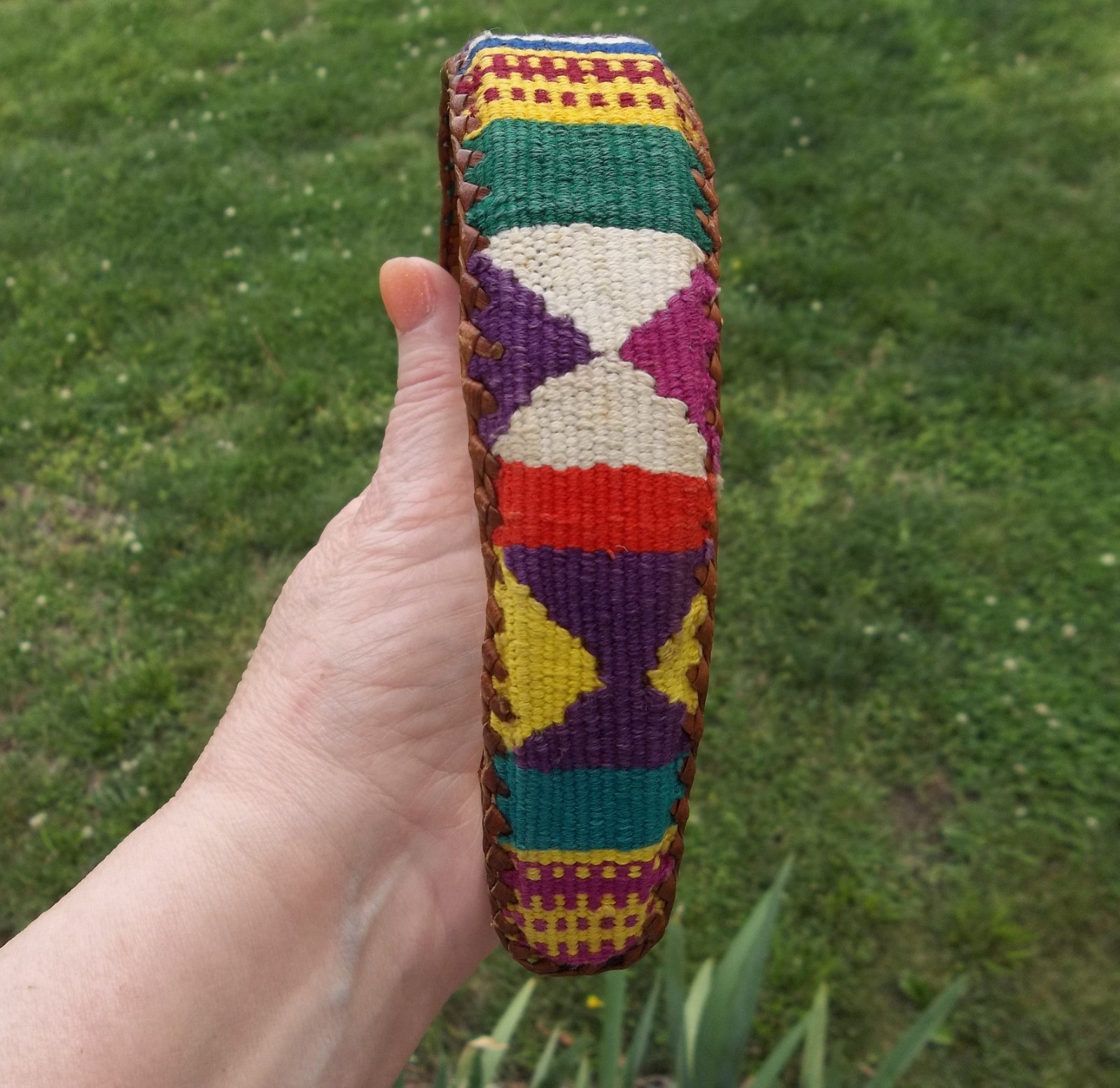Vintage Boho Woven Cotton/Leather Headband Colorful 80s