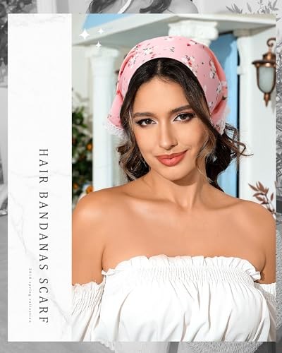 3Pcs Floral Head Scarf, Chiffon Hair Bandanas Kerchief, Blue/White/Pink