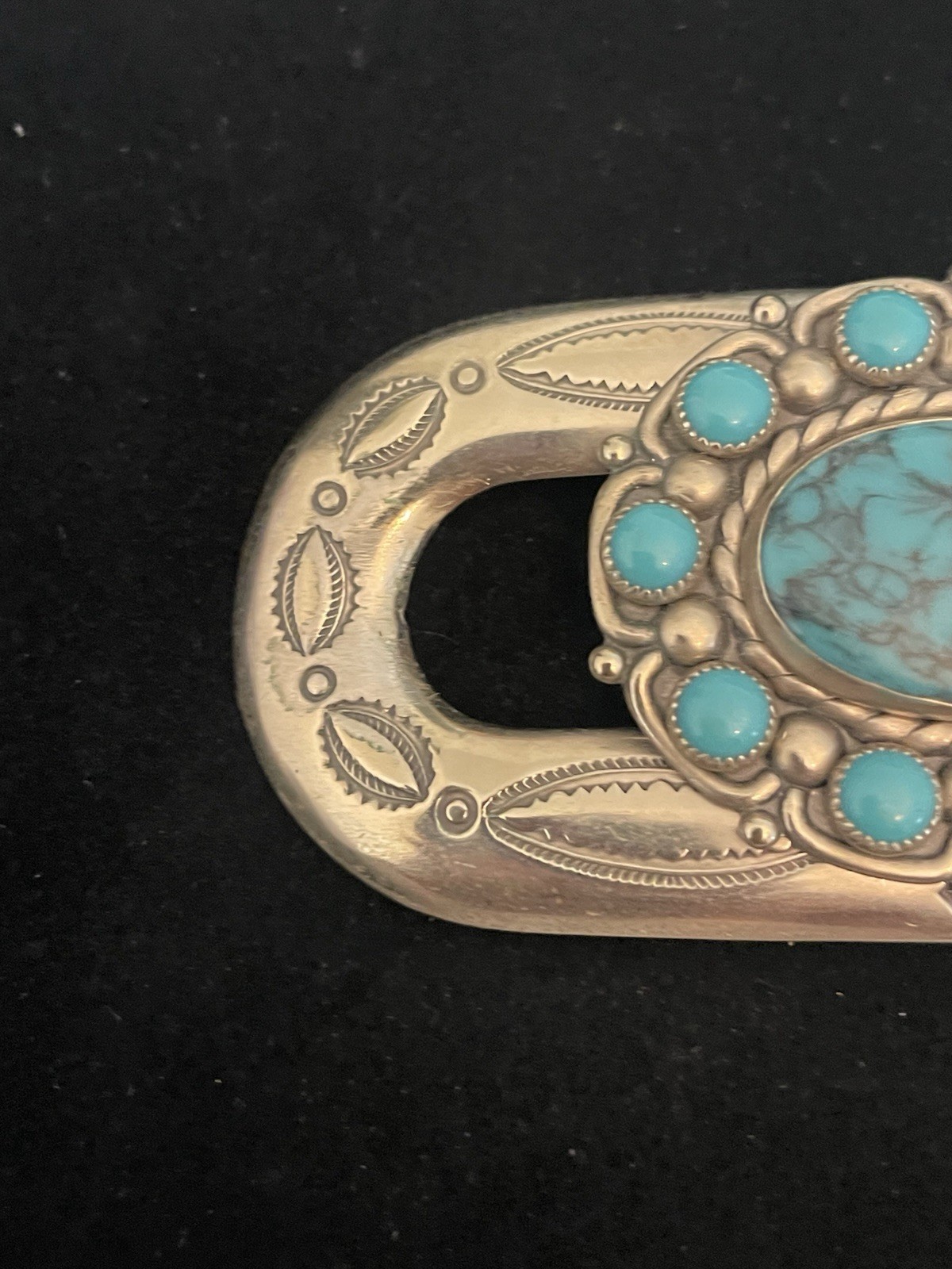 VTG Bell Trading Post Nickel Silver Faux Turquoise Hair Holder Or Belt Ornament