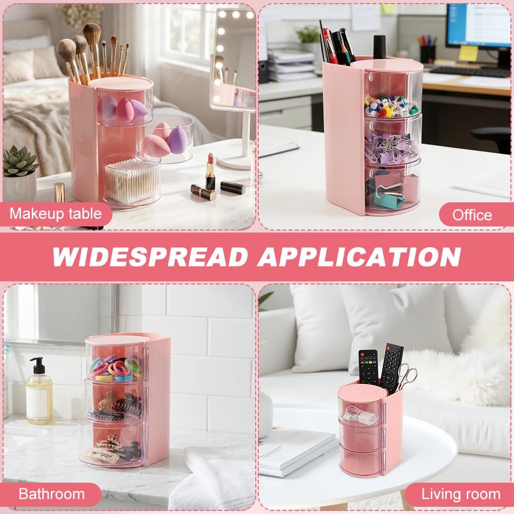 Olnverath 3-Layer Hair Accessories Organizer with Brush Holder, Pink