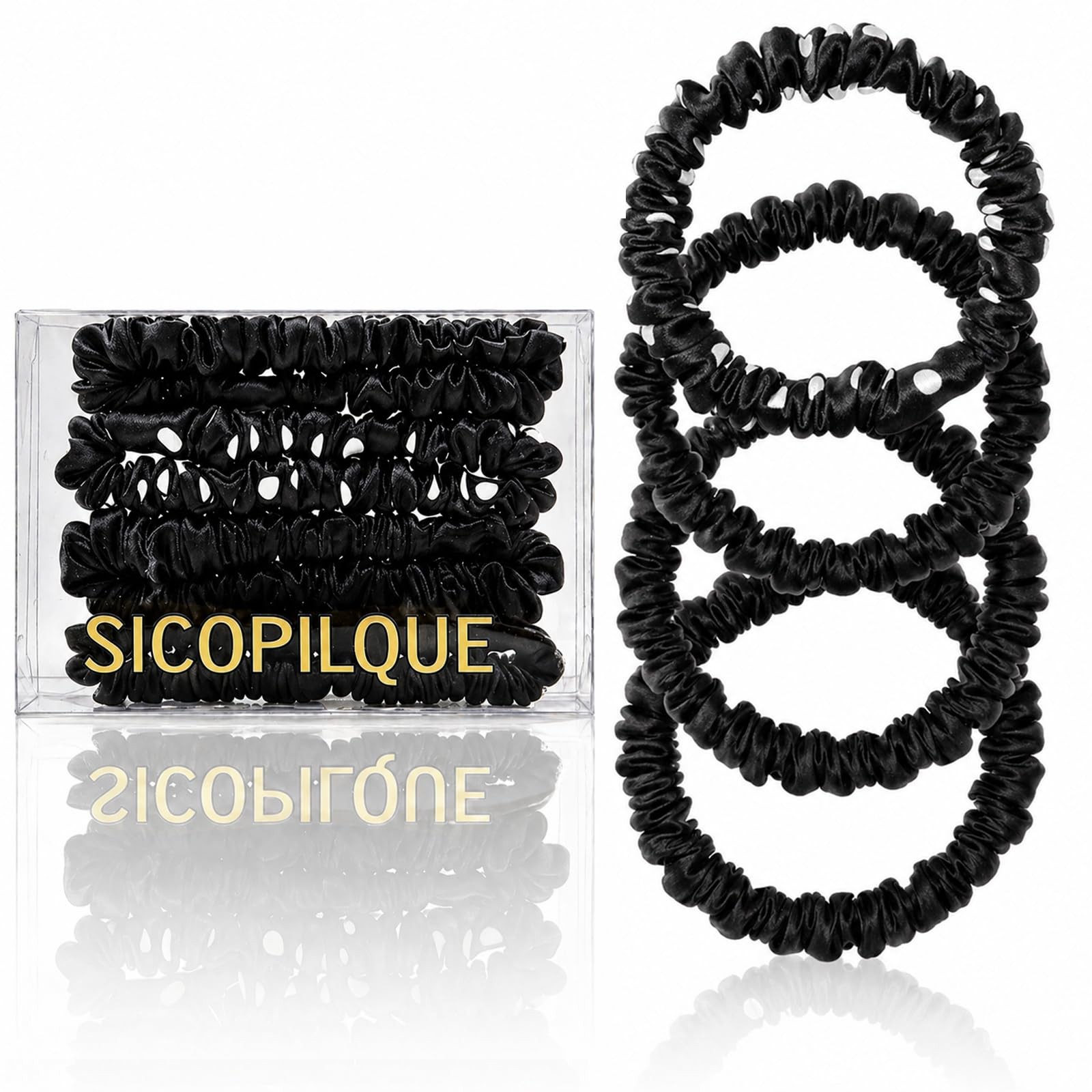 Silk Scrunchies for Hair, 100% Pure Mulberry Silk Hair Ties, 4 Pack (3 Black,…