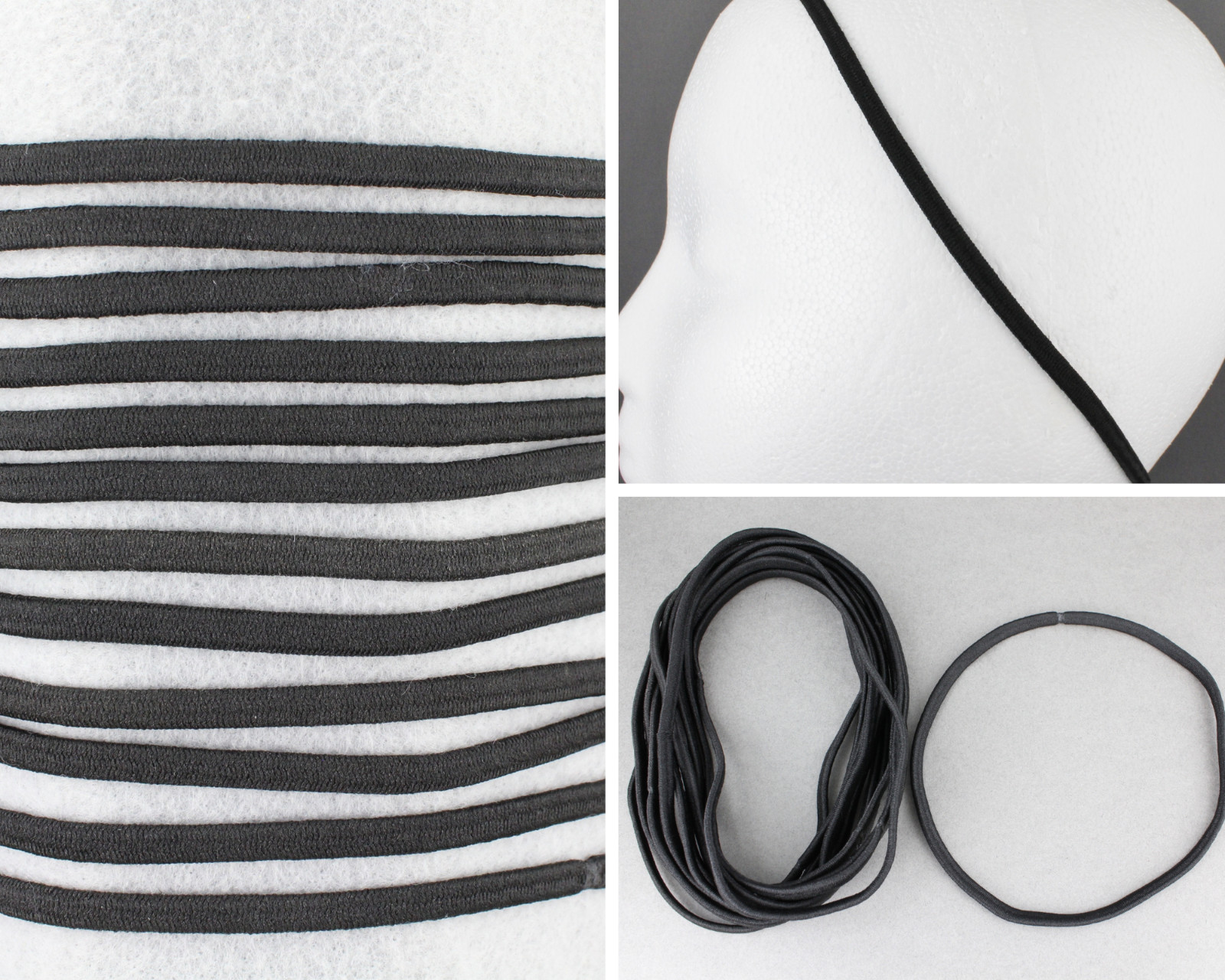 Black set pack 12 stretch elastic sport headband no metal 3/16″ hair band