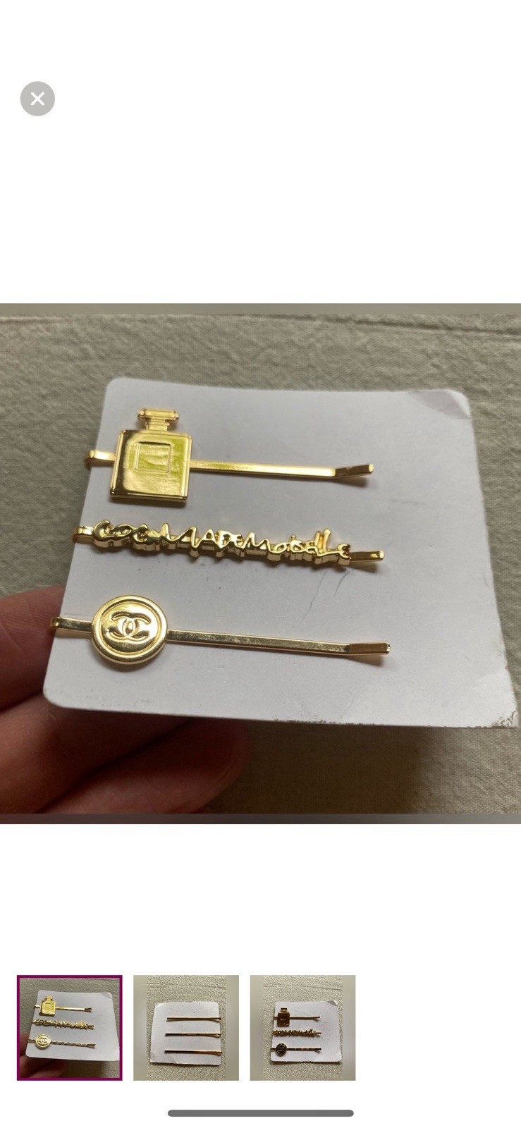 NWOT CHANEL Gold Tone Hairpin Set of 3