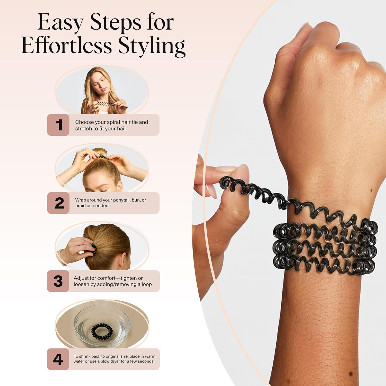 Kitsch Spiral Hair Ties for Women – Coiled Plastic Hair Ties No Damage, Ponytail
