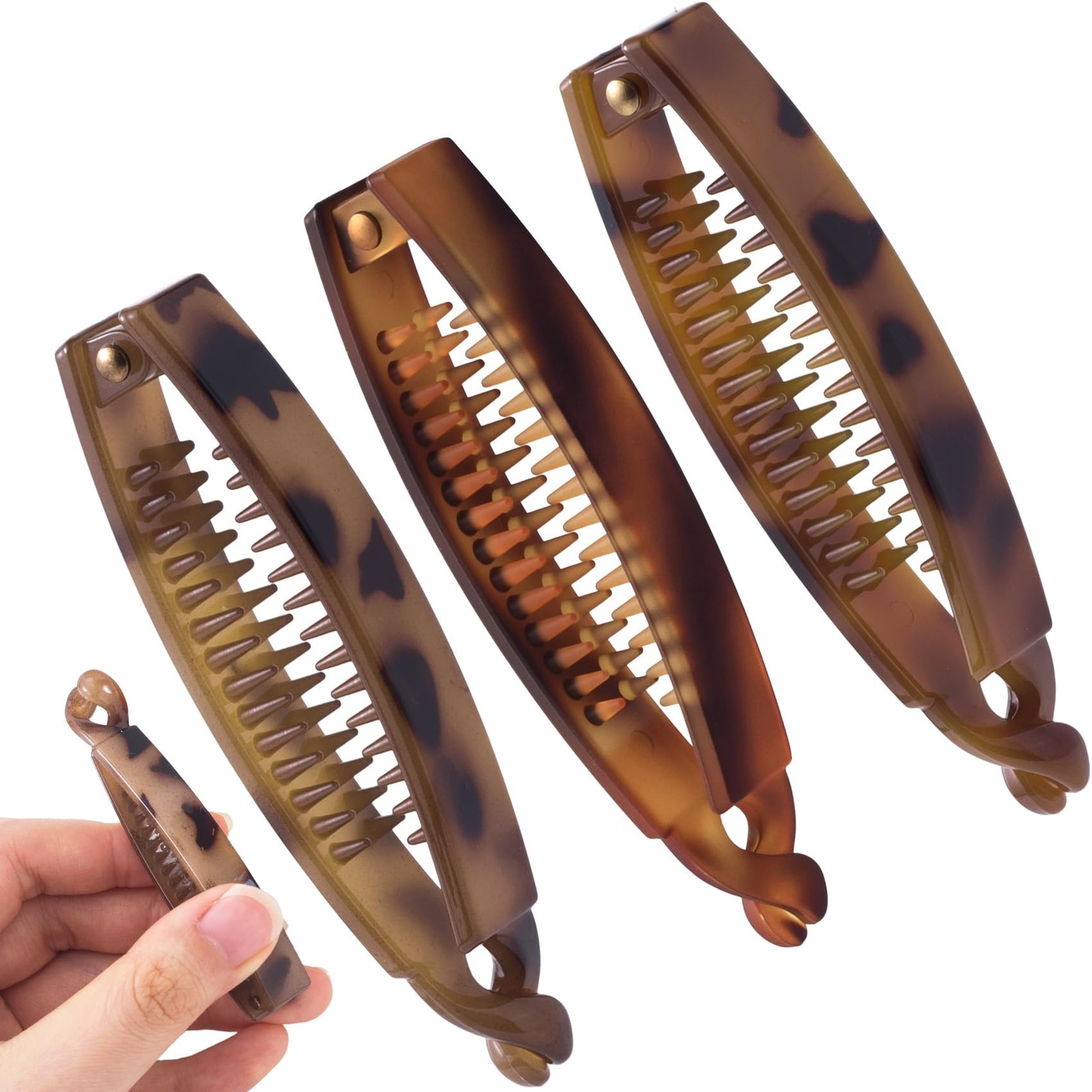3pcs Banana Hair Clips, Non-Slip Large Hair Claws for Women, Classic Double C…