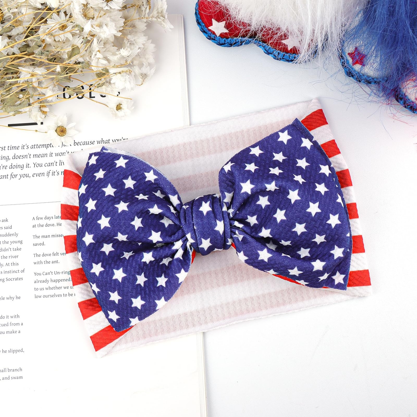 4th of July Baby Nylon Headbands, Red Blue White Star Hair Accessories with Big