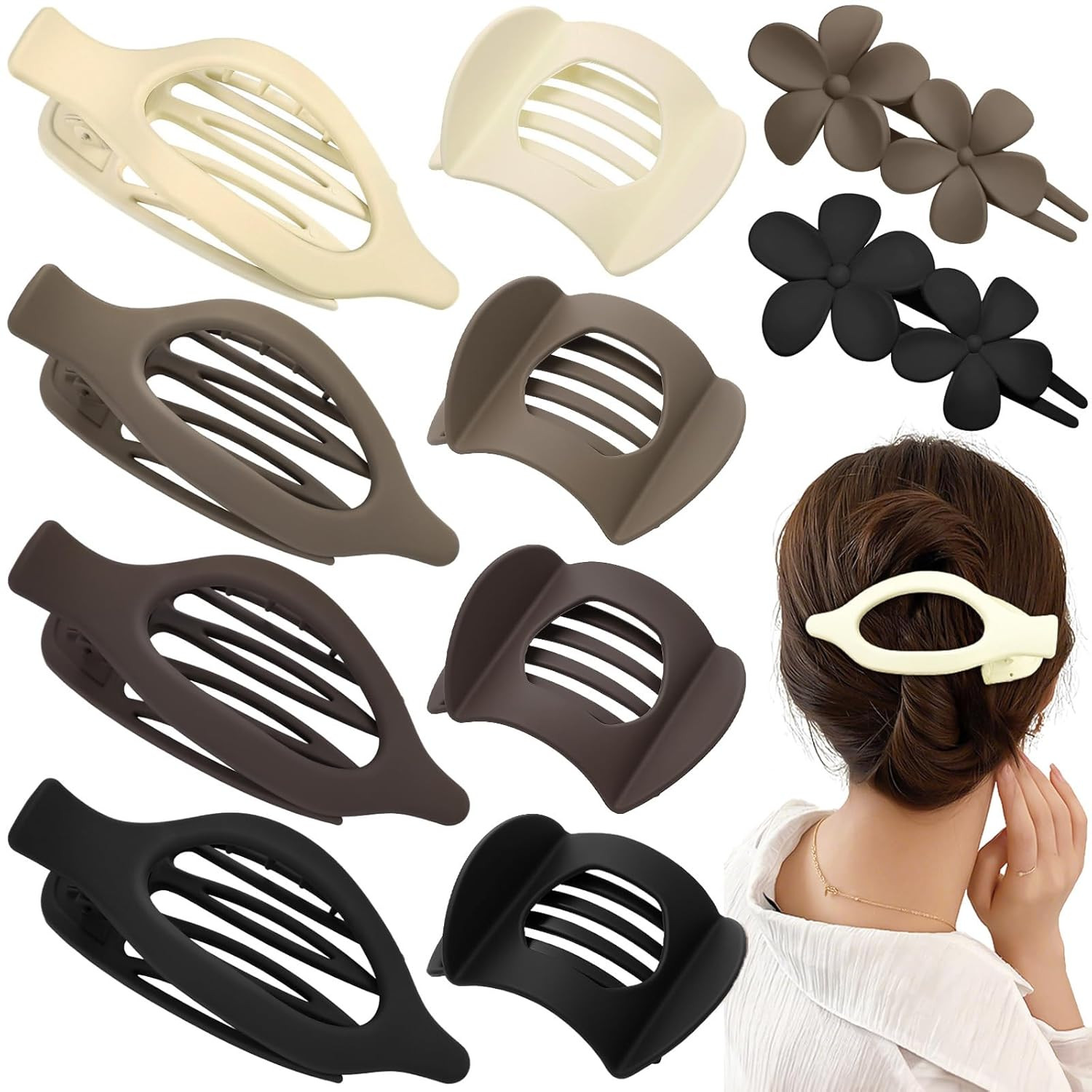 10 Pcs Flat Hair Clips for Women, 3 Styles French Flat Claw Clips for Thin Thick
