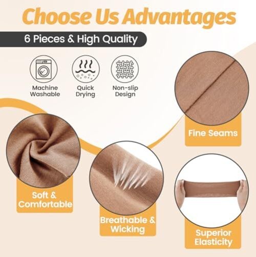 Headbands for Women – 6 Pack Wide Elastic Hair Grey/Navy/Brown/White/Pink/Black